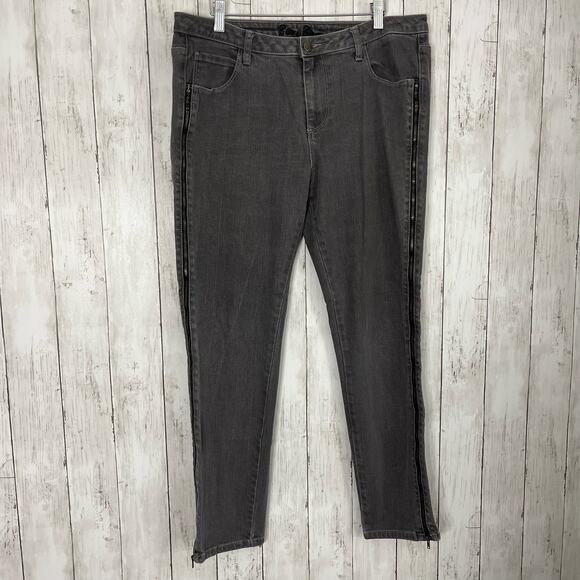 Bisou Bisou Straight Wide Leg High Rise Zipper Leg Accent Michele Bohbot 12 - Picture 1 of 11